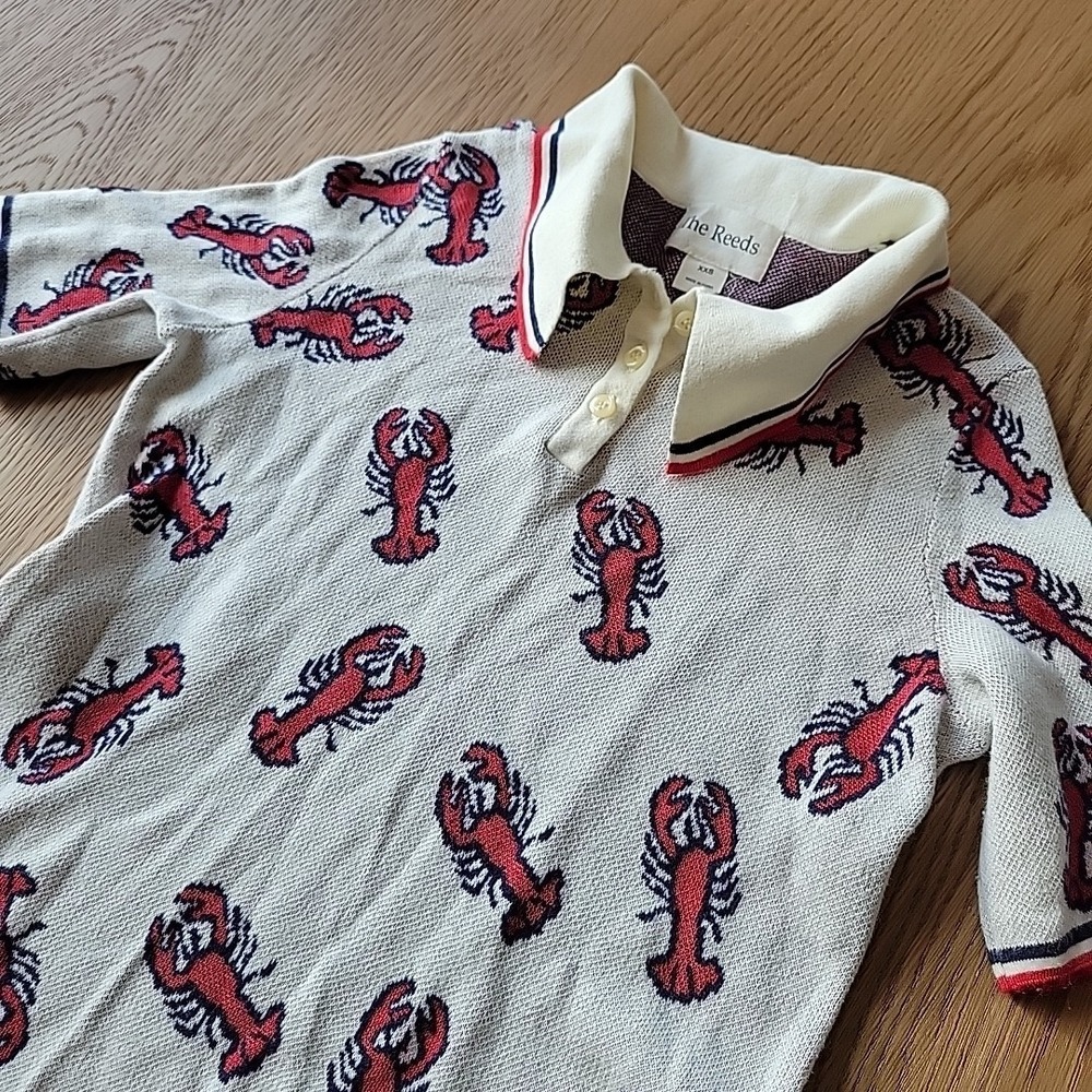 The Reeds Size Lobster Print Size XXS Small Women's Short Sleeve Polo Shirt